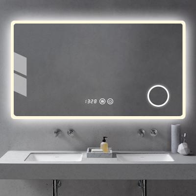 China Magnifying Factory Price Led Lighted Wall Mounted Lighted Mirror Wall Hanging Rectangle Bathroom Mirror Fogless Backlit Home Decoration for sale