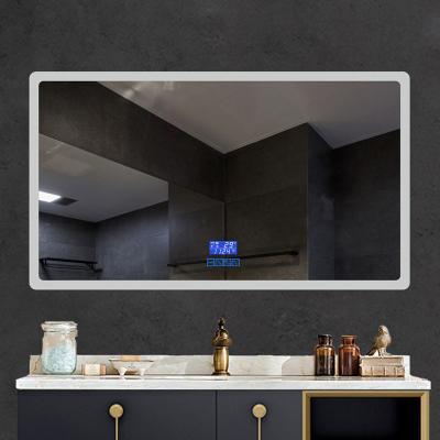 China LED Light Bathroom Mirror Shower Room Sink Mirror LED Bathroom Magnifying Fog Light Mirror With Time Display for sale