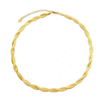 China TRENDY 18k Gold Plated Stainless Steel Double Layer Flat Fishbone Snake Twisted Chain Bracelet for sale