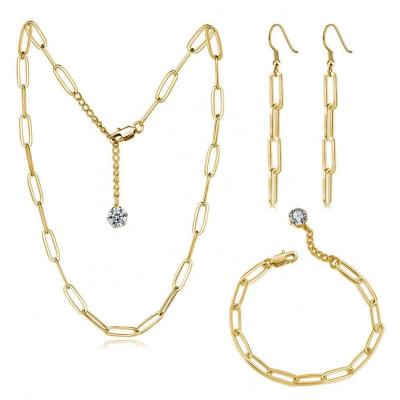 China FASHIONABLE Inoxidable 14K Gold Pleated Stainless Steel Paper Clip Chain Earring Bracelet Necklace Jewelry Set for sale