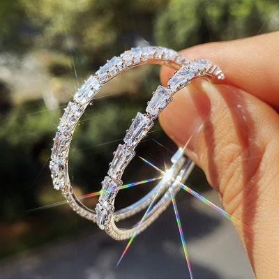 China CLASSIC Trendy Bling 18K White Gold Plated Big Chunky CZ Zircon Huggie Hoop Earrings KBE352 for sale