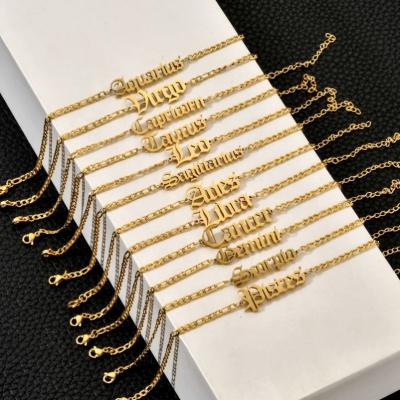 China Non Tarnish and Waterproof 2022 Summer Hot Selling 18k Chain Anklet Real Gold PVD Plated Stainless Steel 12 Zodiac Anklets Wholesale for sale