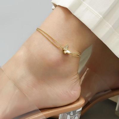 China CLASSIC Wholesale Custom Waterproof Foot Jewelry 18k Gold Plated Stainless Steel Butterfly Charm Anklet Chain For Women for sale