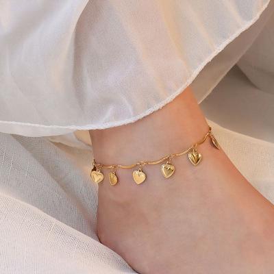 China CLASSIC Wholesale Custom Waterproof Foot Jewelry 18k Gold Plated Stainless Steel Multiple Heart Charm Anklet Chain for sale