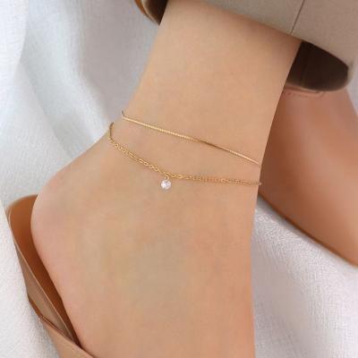 China CLASSIC Wholesale Custom Waterproof Foot Jewelry 18k Gold Plated Stainless Steel Double Layer Thin Chain Anklet For Women for sale