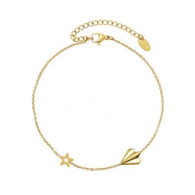 China CLASSIC Women's 18k Gold Plated Stainless Steel Flat Five-Pointed Star Anklet for sale