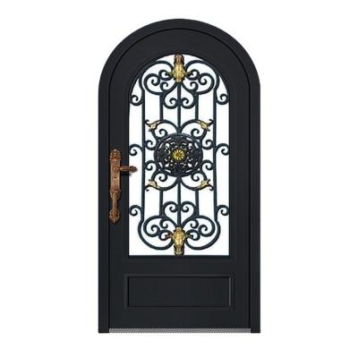 China Front House New Simple Modern Antique Iron And Steel Grill Window Arch Glass Iron Security Steel Doors for sale