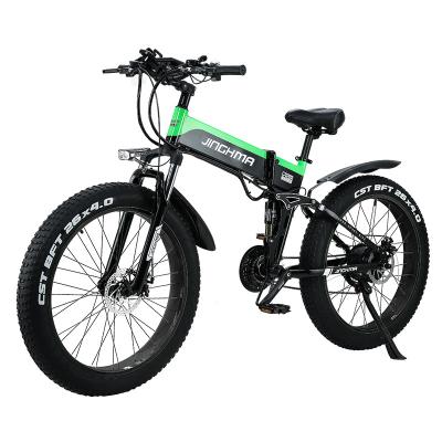 China 1000W Luxury Foldable Electric Bike 12.8AH Battery Life Mountain Electric Bicycle 4.0 Fat Long Tire Bike for sale