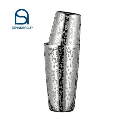 China Stainless Steel Boston Shaker Carved Design of New Stainless Steel Process for sale