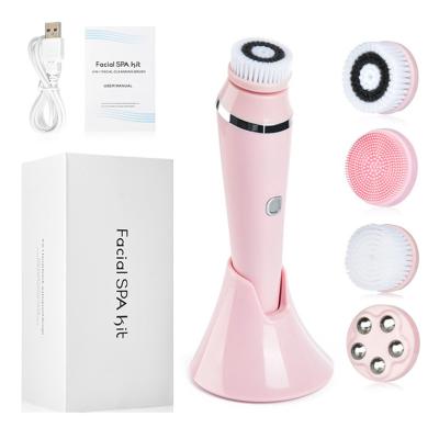 China Hot Acne Treatment Electric Facial Cleansing Sweep Skin Deep Cleansing Waterproof Silicone Sonic Cleaner 4 in 1 Facial Cleansing Brush for sale