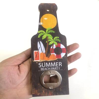 China Custom Factory Retro Custom Wooden Metal Picture Wall Mounted Beer Bottle Opener For Club And Bar for sale