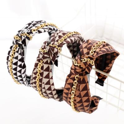 China Wholesale Perfect Finish HB1149A Korean Style Hair Bands New Shape Cross Knot Inset Chain Headbands Printed Ladies Leather Headbands for sale