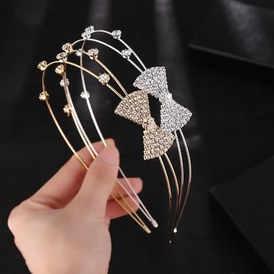 China HB1026A Single Yarn Eco-Friendly Rhinestone Headband Double Thin Crystal Bow Hairband Fashion Bling Bling Headbands For Girl Diadema for sale