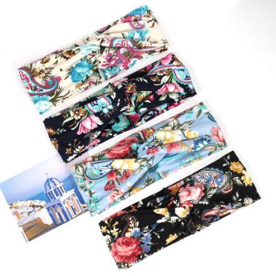 China Wholesale Hot Selling Perfect Finish HB394A Amazon Female Flower Printed Hairband Headwrap Elastic Hair Band Women Headband for sale