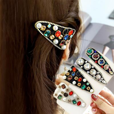 China Wholesale Perfect Finish HC209A Korean Version Of CIS Luxury BB Cuts Retro Girl Color Hair Clip Diamond Inlaid Hand Made Simple Hairpins for sale