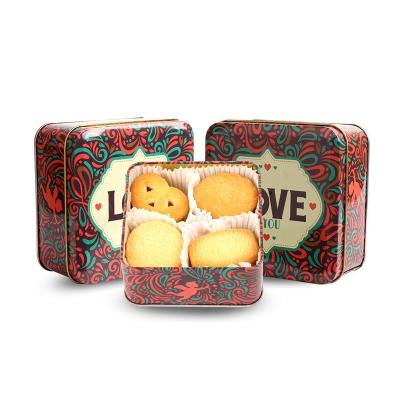 China 115g Square Tin Merry Christmas Sweet Love Natural Highest Butter Cookies for sale