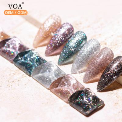 China Beauty VOA Free Sample Durable Non-Toxic Private Label 10ml Glitter Color Gel Nail Polish UV Gel Supplier for sale