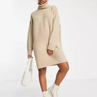 China Anti-Static Rib Knit Dress Sexy Turtle Neck Sweater Women Turtle Neck Winter Dress Women Clothing Autumn for sale