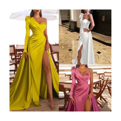 China Premium Breathable Silk Imperial Silk Slit Long Sleeve Satin Temperament Celebrity Equalizing Dress for sale