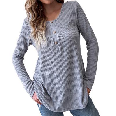 China Anti-wrinkle winter and autumn long sleeve T-shirt blouse pullover loose women's top simple crew neck blouse for sale