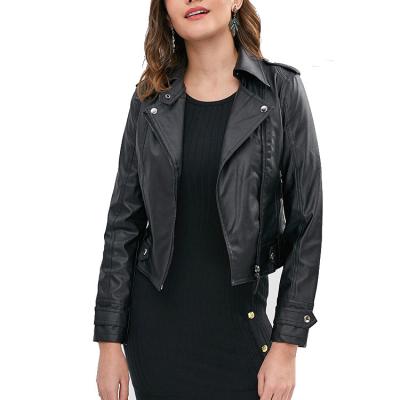 China Woman Fashion Faux Breathable Biker Zip Up Leather Jacket For Women for sale