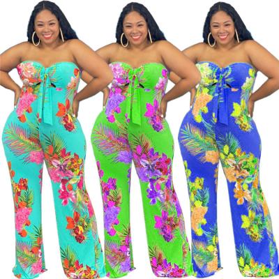 China Breathable Women Clothing Summer Off Shoulder Flower One Piece Print Wide Leg Loose Plus Size Womens Overalls for sale