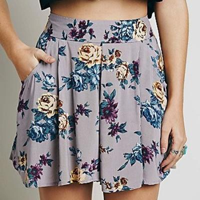 China Breathable Printed Box Pleated Chiffon Indian Bohemian Women Mini Skirts for sale