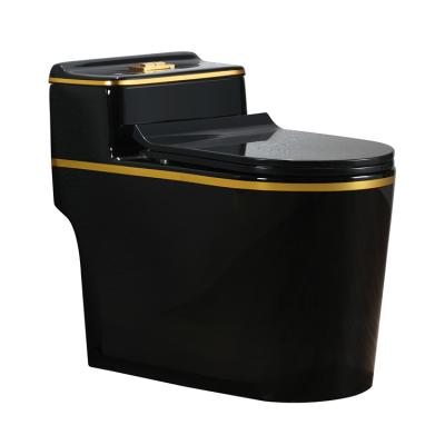 China Double-Flow Bathroom Siphonic WC P-trap/S-trap Black Colored Color Ceramic One Piece Toilet Bowl for sale