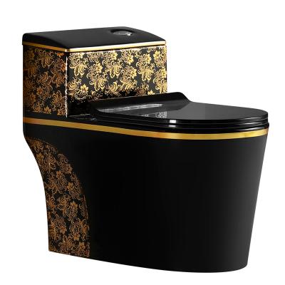 China Double-flow Factory Supply Bulgaria Direct Washdown Good Quality Ceramic Gold Colored Toilet Bowl WC One Piece Toilets for sale