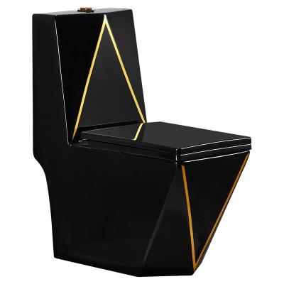 China Double-Flow Diamond Shape Black Gold Square Bathroom Ceramic Washdown P-trap/S-trap Color One Piece Toilet Bowl for sale