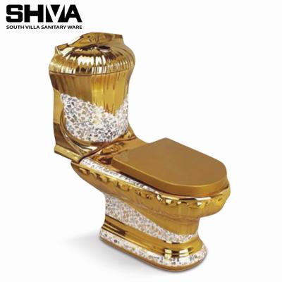 China Double-Flow Chaozhou Factory High Quality Ceramic Two Piece Bathroom WC Gold Plated Toilet Bowl for sale