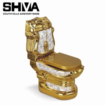 China Professional Ceramic WC Wholesale Gold Color Bathroom Safety Supplier Double-Flow Gold Two-Piece Toilet Bowl for sale