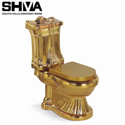 China Double-Flow Chaozhou Factory WC Toilet Luxury Gold Plated Two Piece Toilet For Sale for sale