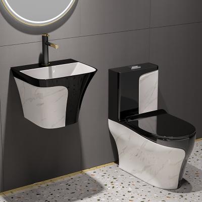 China Double-Flow Design P-trap/S-trap Luxury Marble Black Toilet Cabinet Wall Hung Basin Toilet Bowl WC One Piece Toilet Set for sale