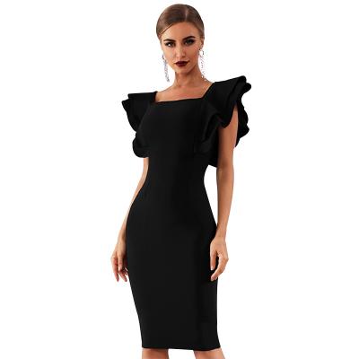 China Breathable Black Bandage Dress Temperament Simple Casual Dress For Ladies for sale