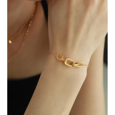 China Hollow Circle Stainless Steel Geometric Gold Plated Bracelet 18K Hollow Linked Triple Circle Stainless Steel Bracelet Geometric 18K Gold Plated Womens Insist Minimalist Vintage Jewelry bangles for sale