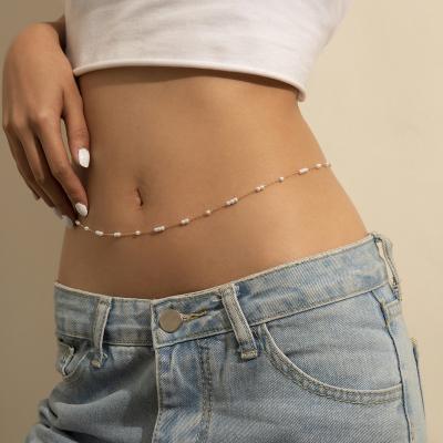 China Slim Beaded Body Chain Single Layer Pearl Body Chain Pearl Belly Chain Gold Plated Body Chains For Women Pearl Tasty Sexy Jewelry boho body 2021 for sale