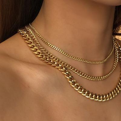 China 8 Sizes Chunky Cuban Chain Necklaces 8 Class Chunky Cuban Chain Necklaces 18K Gold Plated Choker Necklaces For Women Hip Hop Stainless Steel Minimalist Jewelry Hot for sale