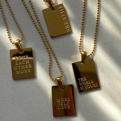 China Design 5 Beads Chain Motto Engraved Letter 5 Necklaces Design Bead Chain Motto Engraved Letter Necklaces Adjust Locket Necklaces For Women Stainless Steel Minimalist Jewelry Hot for sale