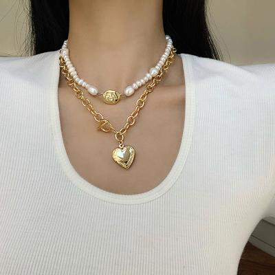 China Stainless Steel Toggle Clasp Love Heart Pendant Necklaces Toggle Clasp Love Heart Pendant Necklaces Bar Circle Stainless Steel Necklaces Women Vintage Gold Plated stainless steel jewelry for sale