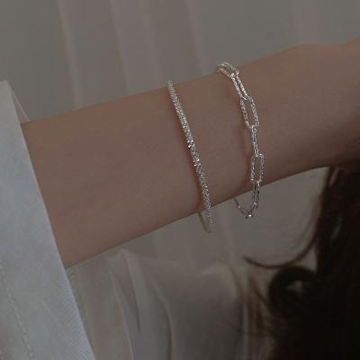 China 2 Designs Water Wave Paper Clip Chain Bracelets 2 Designs Water Wave Thin Shiny Hollow Chain Bracelet Bracelets For Women Plain Minimalist 925 Sterling Silver Jewelry for sale