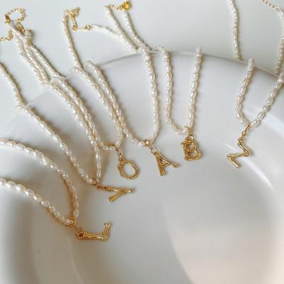 China Baroque A-Z Initial Alphabet Letter Necklaces Pearl A-Z Initial Alphabet Letter Baroque Necklaces Twisted Pearl Necklace Sterling Silver 925 Natural Bamboo Freshwater Jewelry for sale