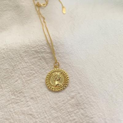 China Double Side Cameo Queen Elizabeth Coin Necklaces Portrait Locket Necklace Minimalist Sterling Silver 925 Jewelry Gold Plated Double Side Cameo Queen Elizabeth Coin Necklaces for sale