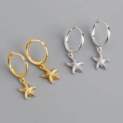 China Circle Cut Out Starfish Small Circle Earrings Circle Cut Out Starfish Small Circle Earrings Textured Bohemia 925 Sterling Silver Earrings For Beach Boho Jewelry women's summer for sale