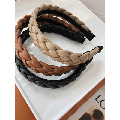 China PU Woven Leather Elastic Hair Bands For Women Twist Headband 4 Colorful Colors Wide Woven PU Leather Elastic Hair Bands For Women Minimalist Twist Hair Accessories 2021 hot headband colorful girls women for sale