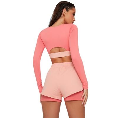 China New Arrival Breathable Front Hollow Out Zipper Bra Straps Activewear Combo 2 Piece Women Workout Crop Top Fitness Shorts Yoga Sets for sale