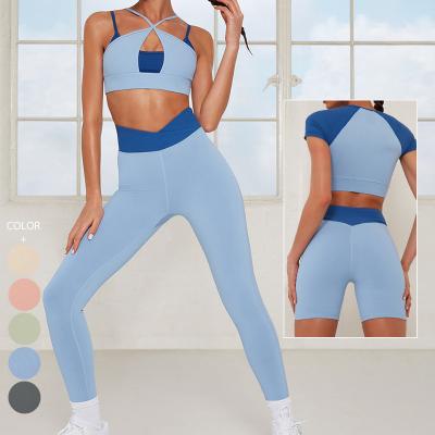 China Breathable Fitness Training Stretch High Elastic Hip Lift Pants Workout Suit Running Yoga Quick Dry Top Leggings Crop Sport Seamless Sets for sale