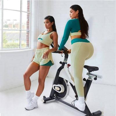 China Breathable Training Gym Tights Pants Suit Skinny Top Zipper Stretch Long Sleeves Hip-Show Yoga Gaiters Fitness Sport Seamless Sets for sale