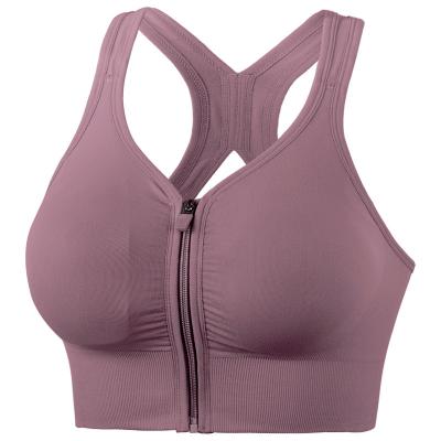 China Breathable Workout Running Crop Top Cross Ties Front Zipper Women Fitness Yoga Bralette Beauty Back Plus Size Sports Shockproof Bra for sale