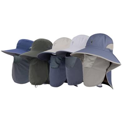 China Men's Outdoor Fishing Sun Protection Bucket Character Fishing Nylon Bucket Hats Outdoor Summer Nylon Hats With Neck Cover for sale